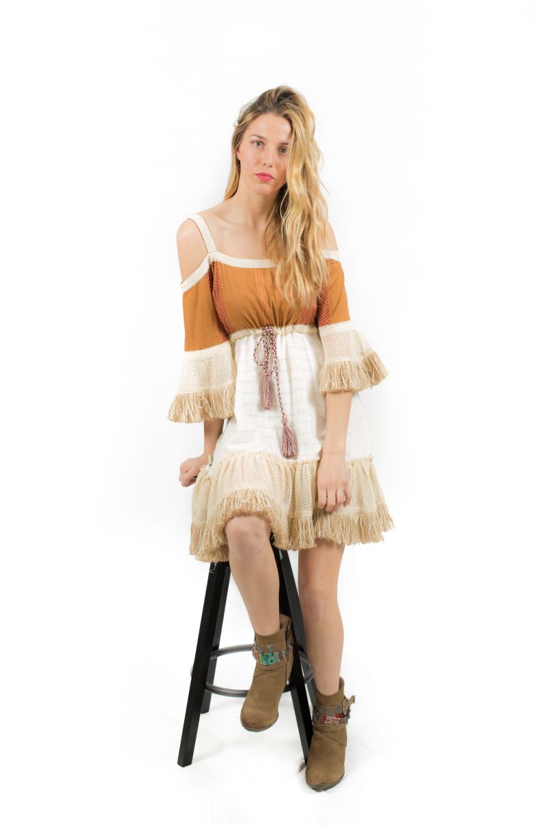 SAVAGE CULTURE Kurzes Kleid Maledivas II mit Fransen & Häkel-Details, Marron - M, Bekleidung, Rock, Person, Bekleidung, Rock, Person, Bekleidung, Rock, Person