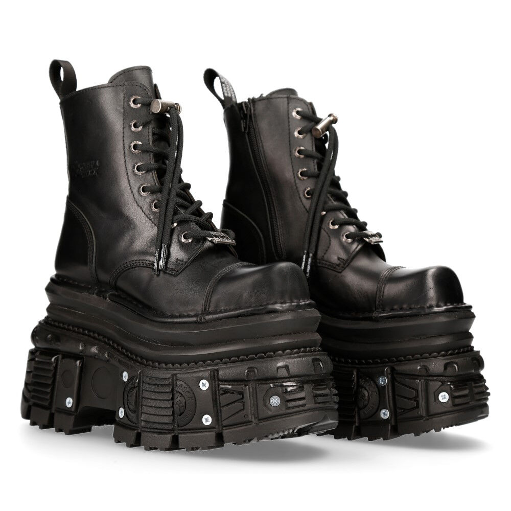 New Rock M.MILI083CCT-C4 Stiefelette Echtleder - Silber/Stahl, Stiefel, Lackleder, Stiefeletten, Gummisohle, Stiefeletten mit Reißverschluss