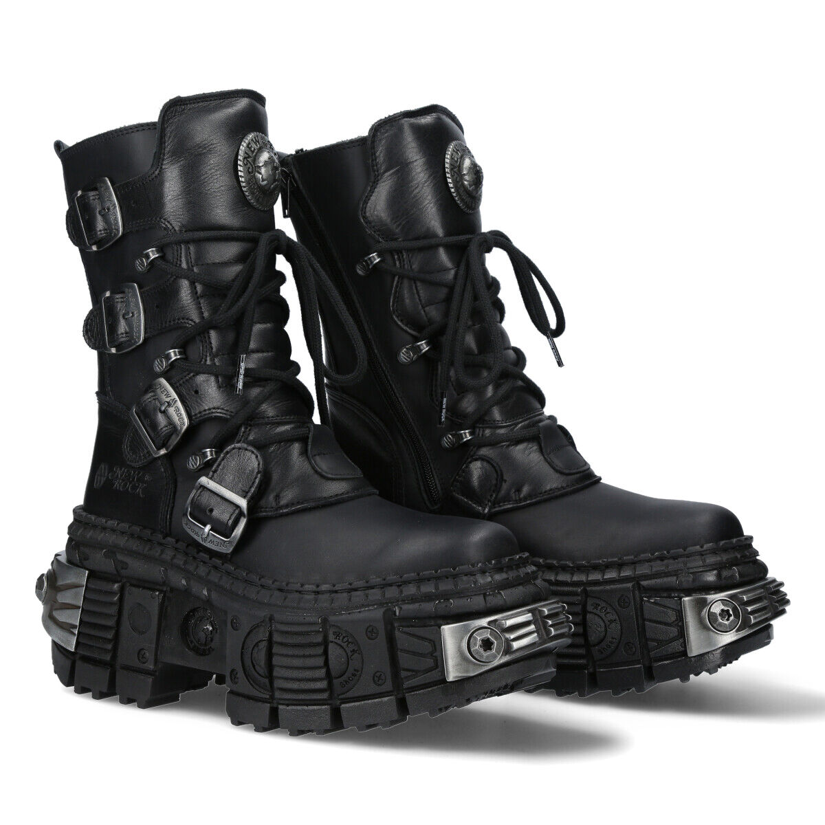 New Rock M-WALL373-S3 Stiefelette Echtleder - Schwarz, Stiefel, Stiefeletten, Schwarz, Gummisohle, Schnürung