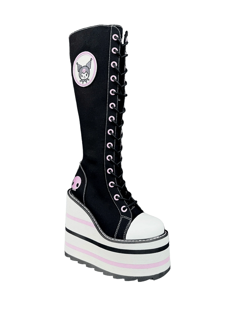 YRU Kuromi Plateau Boots Schwarz Rosa US12