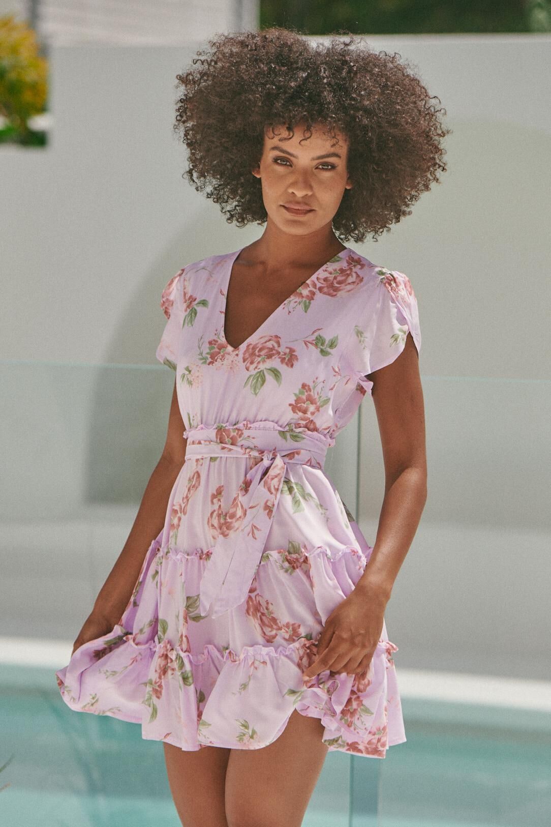 JAASE Wisteria Print Daya Kurzarmkleid in Rosa – Sommerlicher Chic für jede Gelegenheit -  XS, Erwachsener, Weiblich, Person, Frau, Ärmel, Erwachsener, Weiblich, Person, Frau, Ärmel, Erwachsener, Weiblich, Person, Frau, Ärmel, Erwachsener, Weiblich, Perso