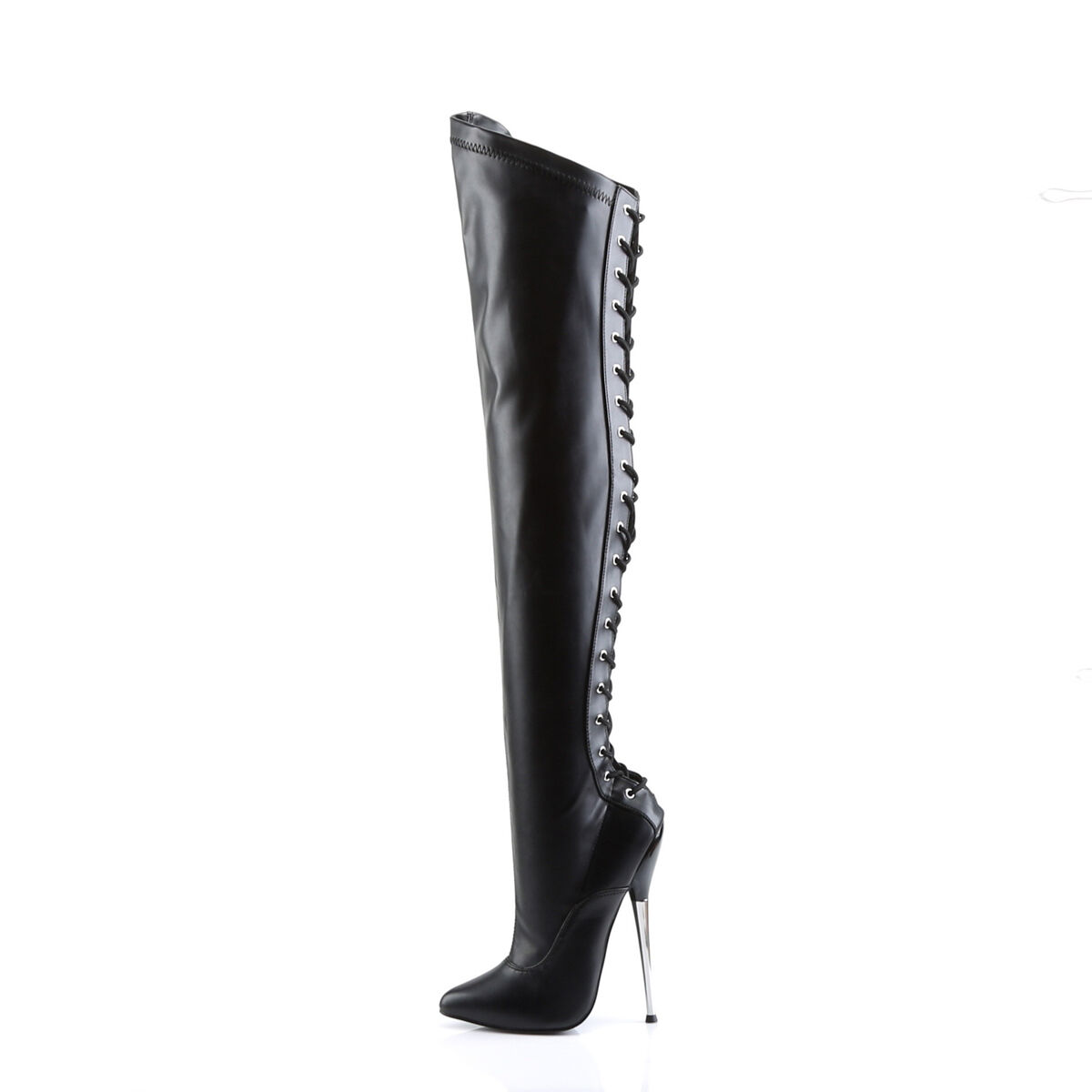 Devious DAGGER-3060 Thigh Boots Schwarz Stretch PU EU 35