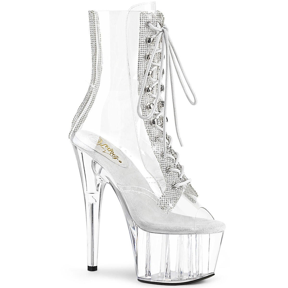 Pleaser ADORE-1021C-2 Plateau Stiefeletten Transparent - Strass EU 35