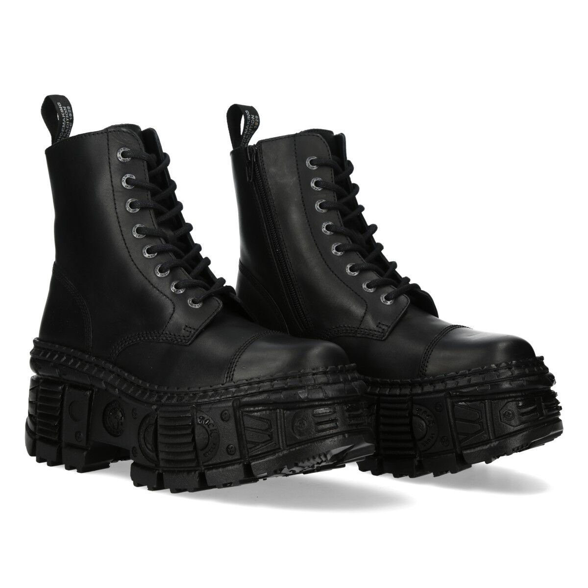 New Rock M-WALL083C-S5 Stiefelette Echtleder - Schwarz, Stiefel, Schnürstiefel, Schwarz, Plateau, Gehärtete Sohle