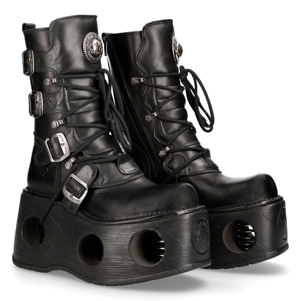 New Rock M-373-S2 Stiefel Echtleder - Schwarz, Stiefel, Schuhwerk, Gittersohle, Schwarz, Stiefeletten
