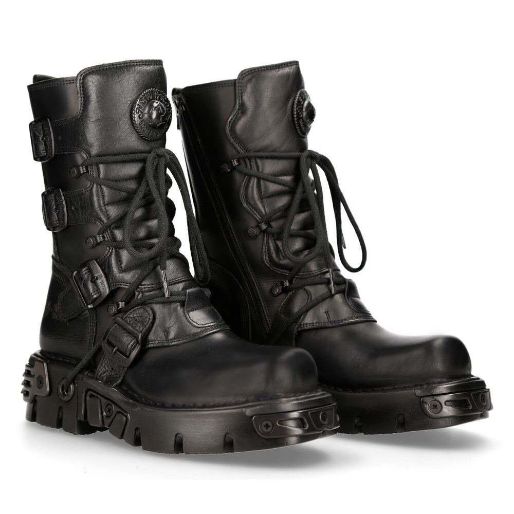 New Rock M.373-S18 Stiefel Echtleder - Schwarz, Stiefel, Schwarz, Leder, Stiefeletten, Schnürung
