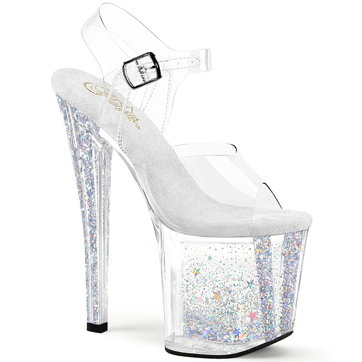Pleaser ENCHANT-708AQUA-04 Plateau Sandalen Transparent - Glitzer EU 35