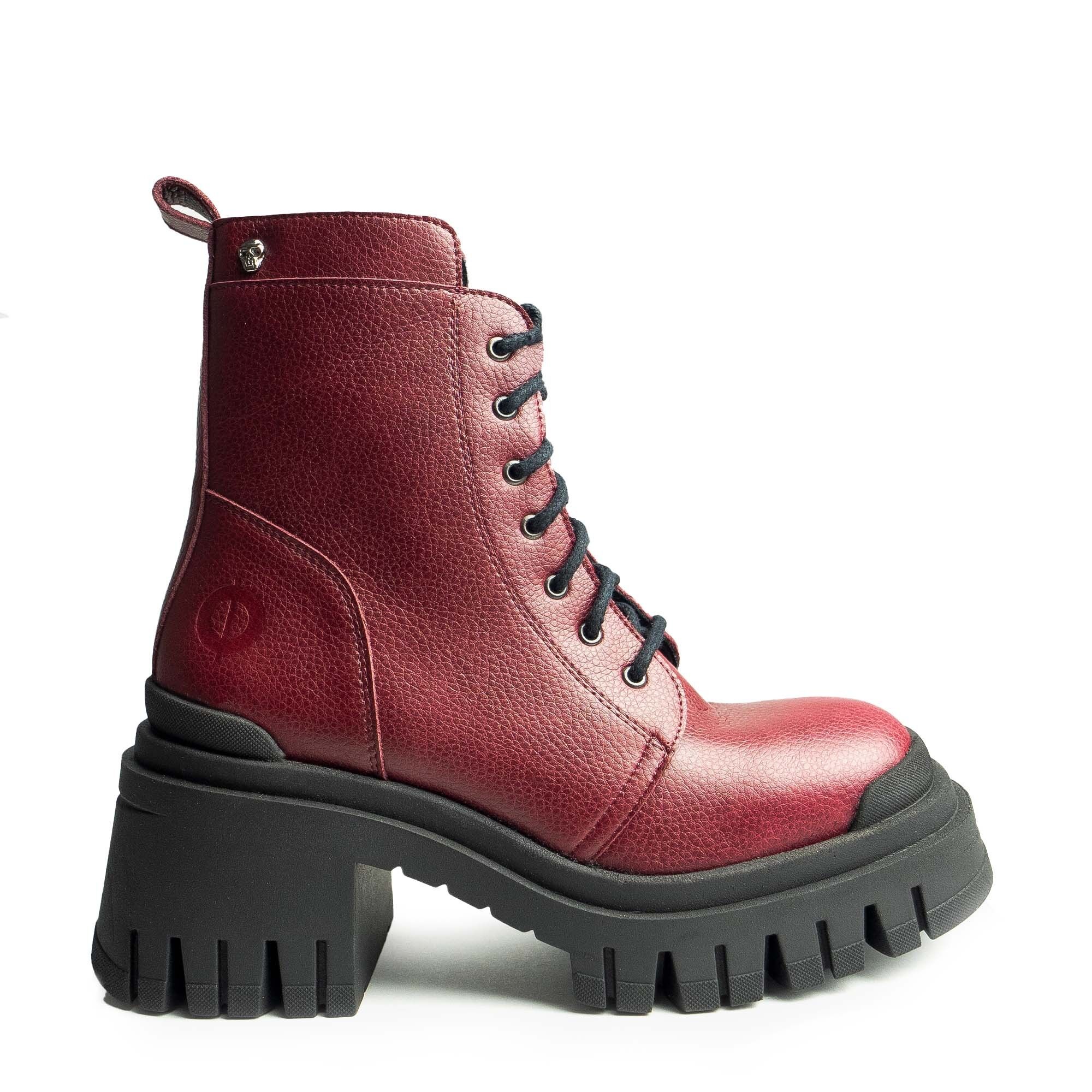ALTERCORE LACERTA VEGAN – Plateau-Schuhe in Burgund, Stiefel, Lederglanz, Boots, Stiefel mit Schnürung, Gummisohle