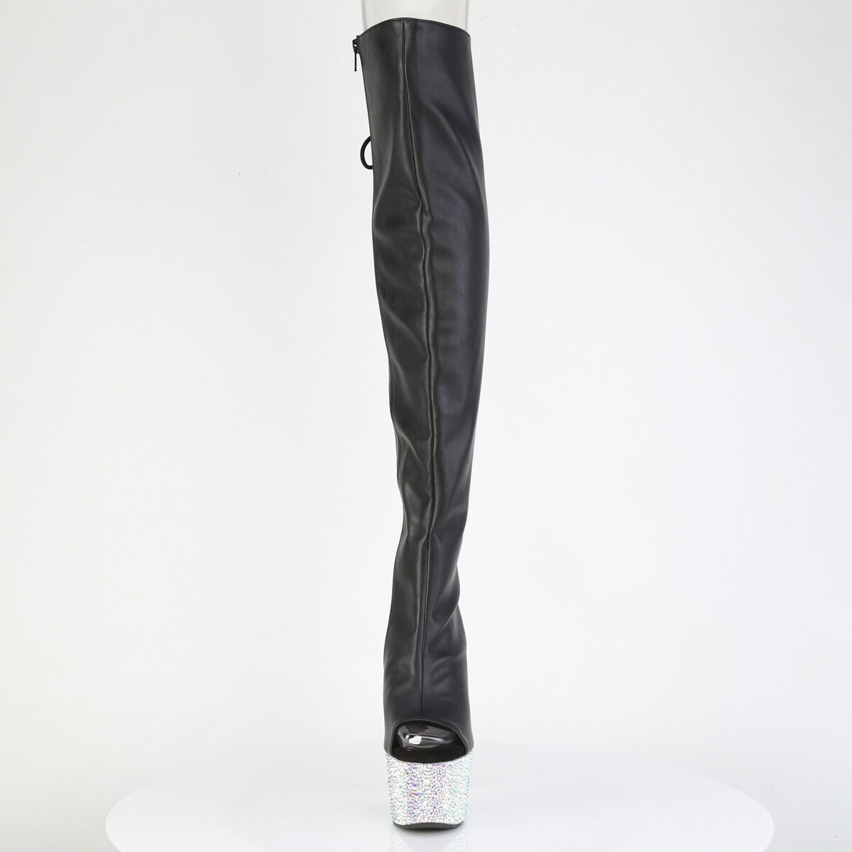 Pleaser BEJEWELED-3019MS-7 Plateau Stiefel Schwarz Kunstleder - Silber EU 36