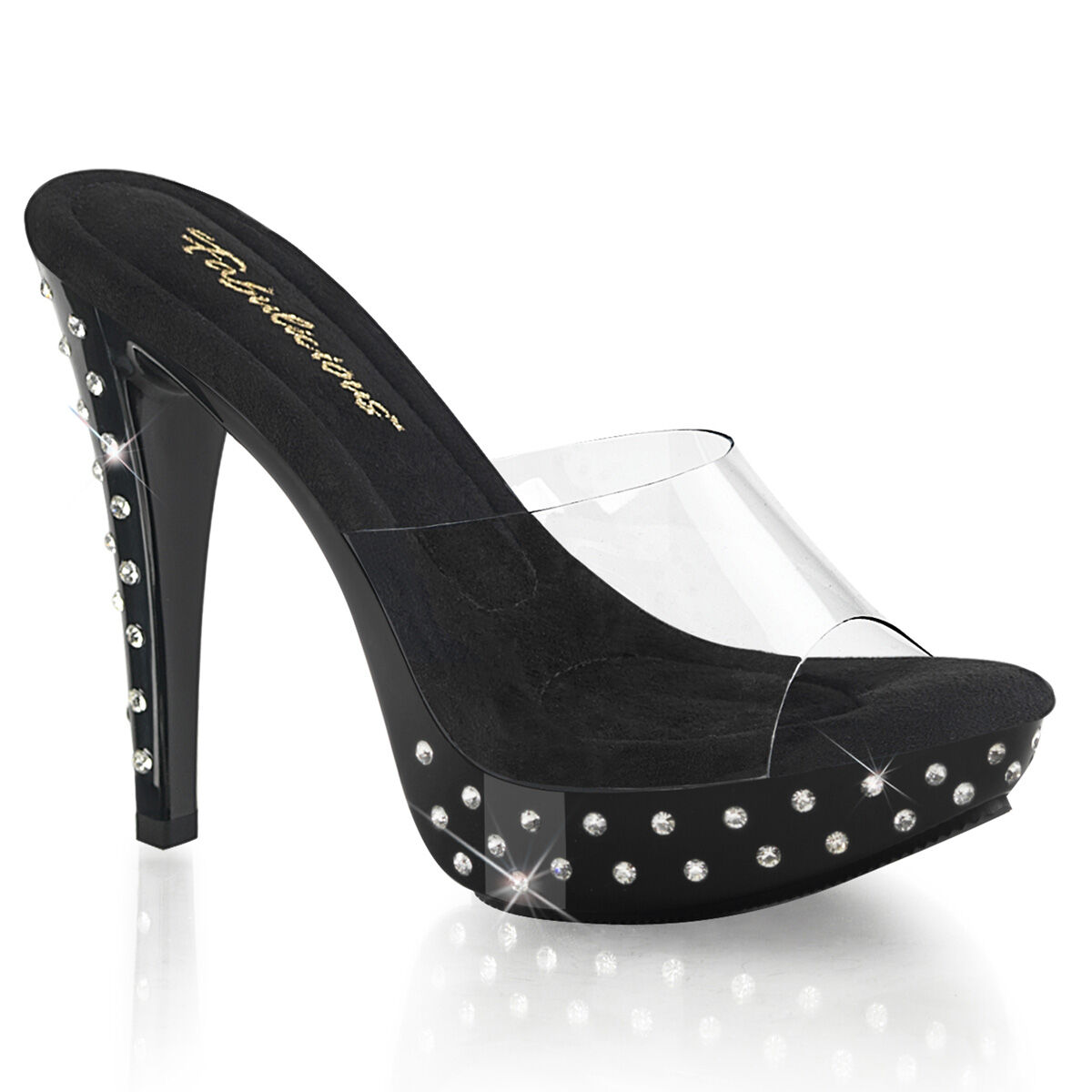 Fabulicious COCKTAIL-501SDT Damen Slipper Transparent Schwarz EU 44