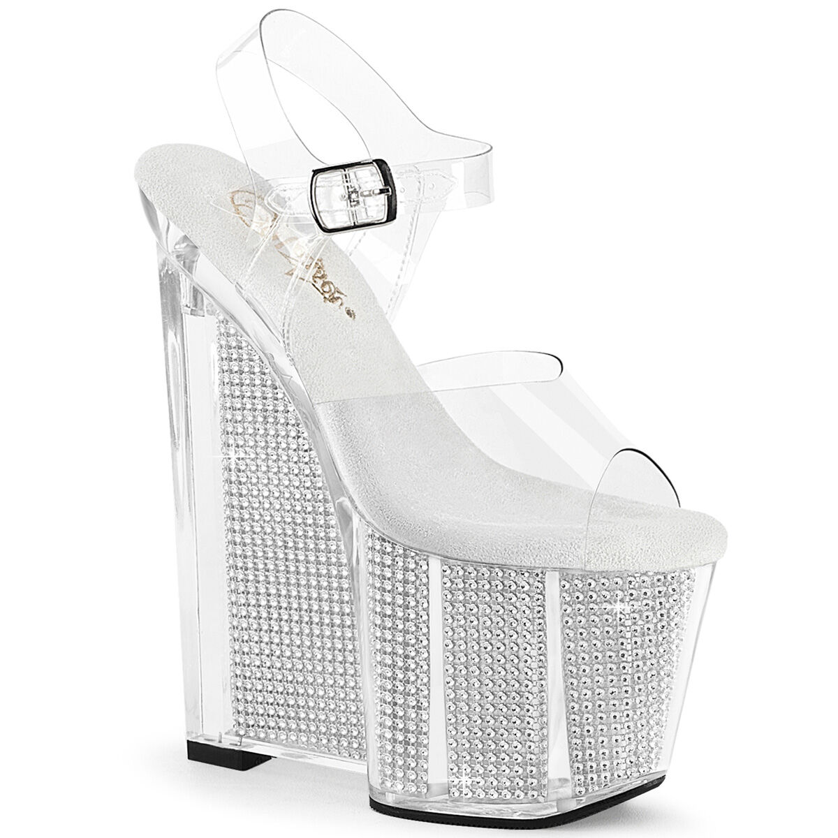 Pleaser AMAZE-808SRS Plateau Sandalen Transparent - Silber EU 36
