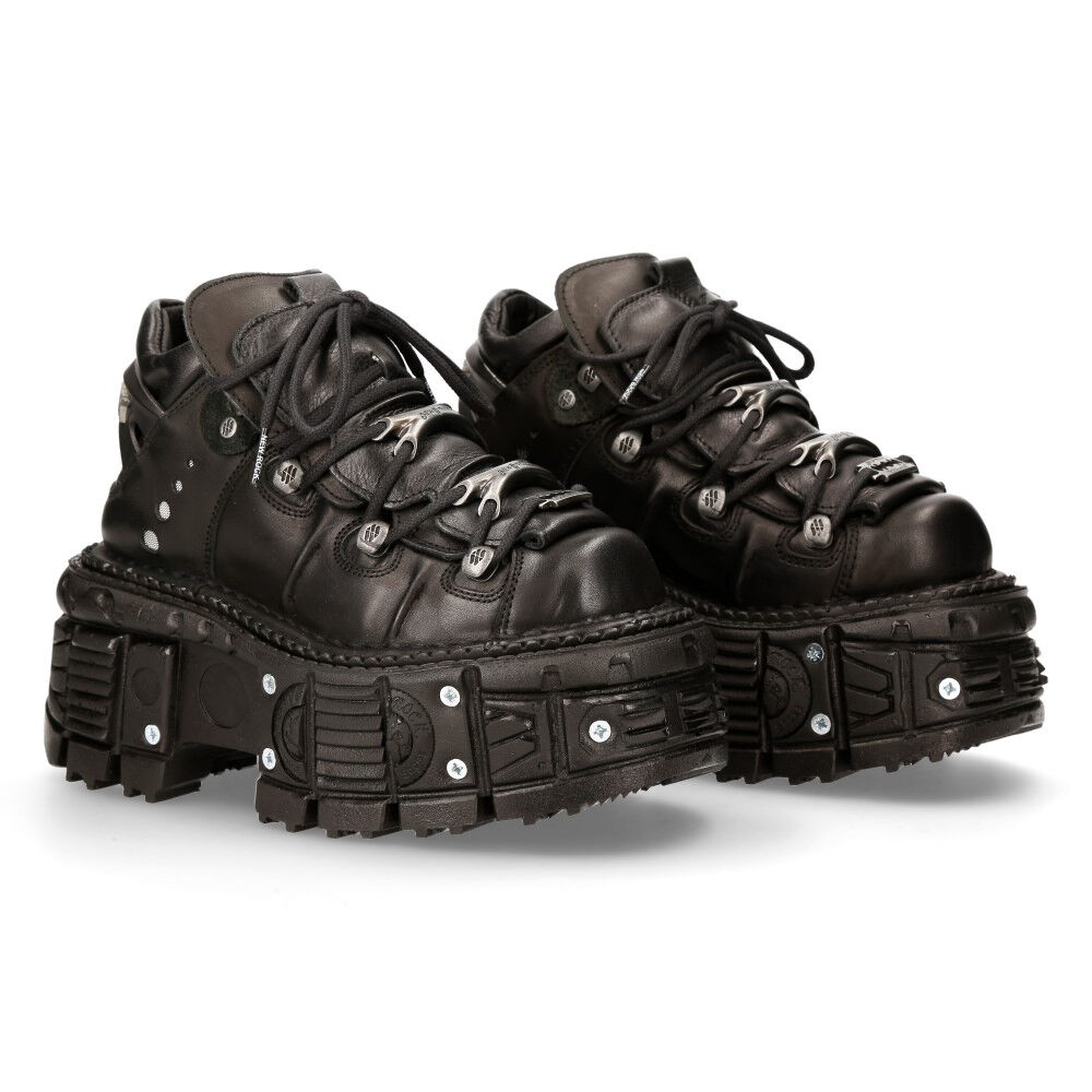 New Rock M-TANK106-C2 Stiefelette Echtleder - Schwarz, Stiefel, Leder, Schwarz, Plateau-Schuhe, Schnürstiefel