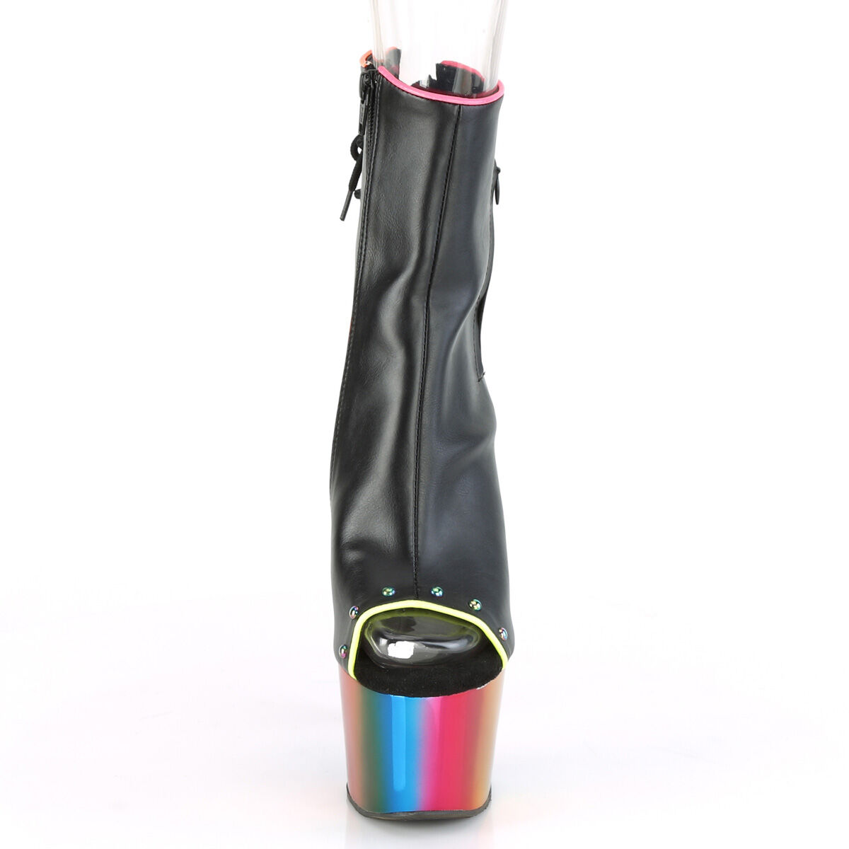 Pleaser ADORE-1018RC-02 Plateau Stiefeletten Schwarz Kunstleder - Regenbogen Chrome EU 35