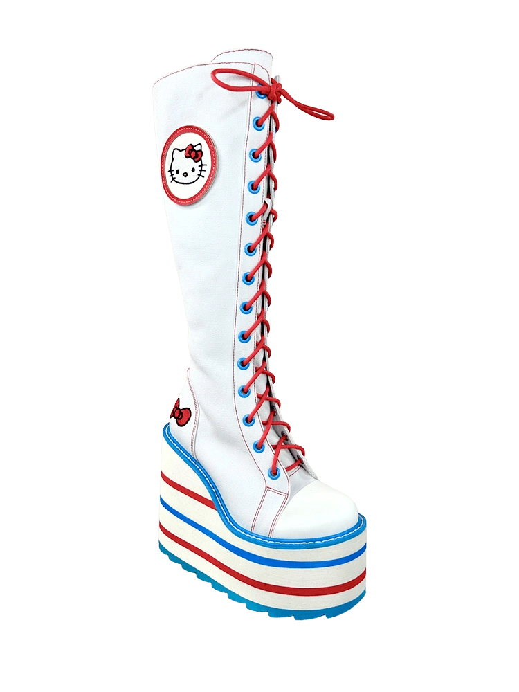 YRU Hello Kitty Plateau Boots Weiß Rot Blau
