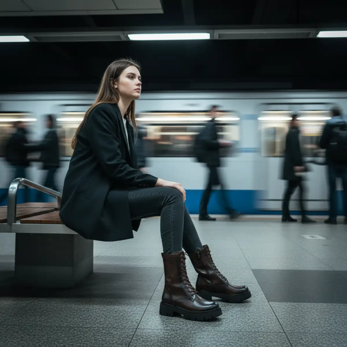 PeachyBoots URBAN-225 Schnür Boots für Frauen – Vegan, Braun, Plateau & Blockabsatz