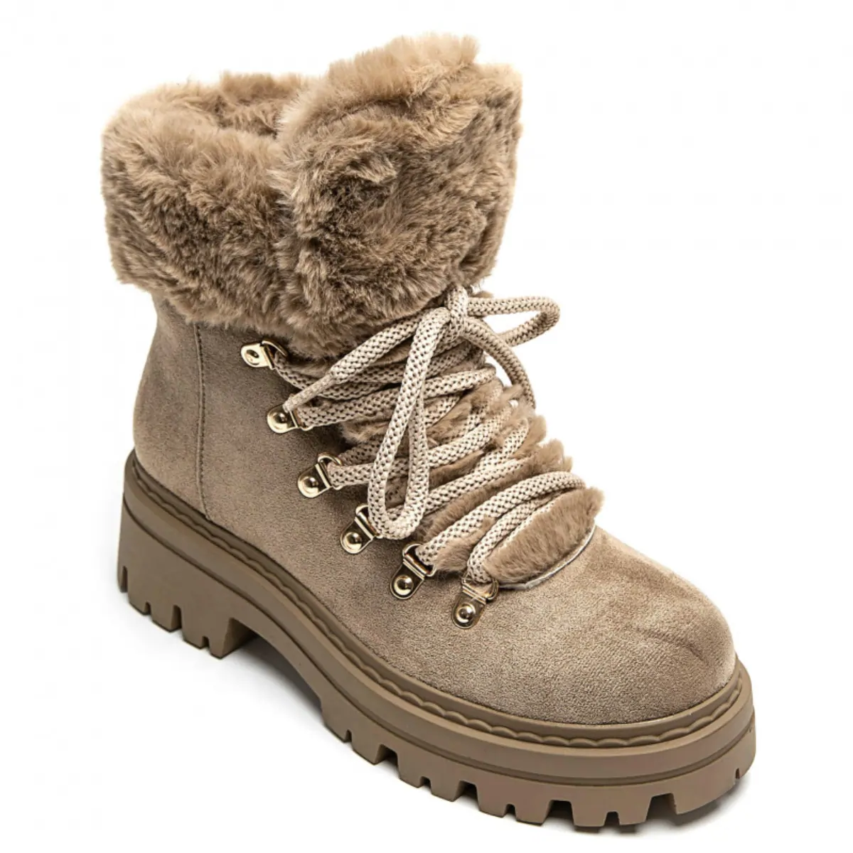 PeachyBoots YETI-425KH Flauschige Winterstiefel Damen Khaki