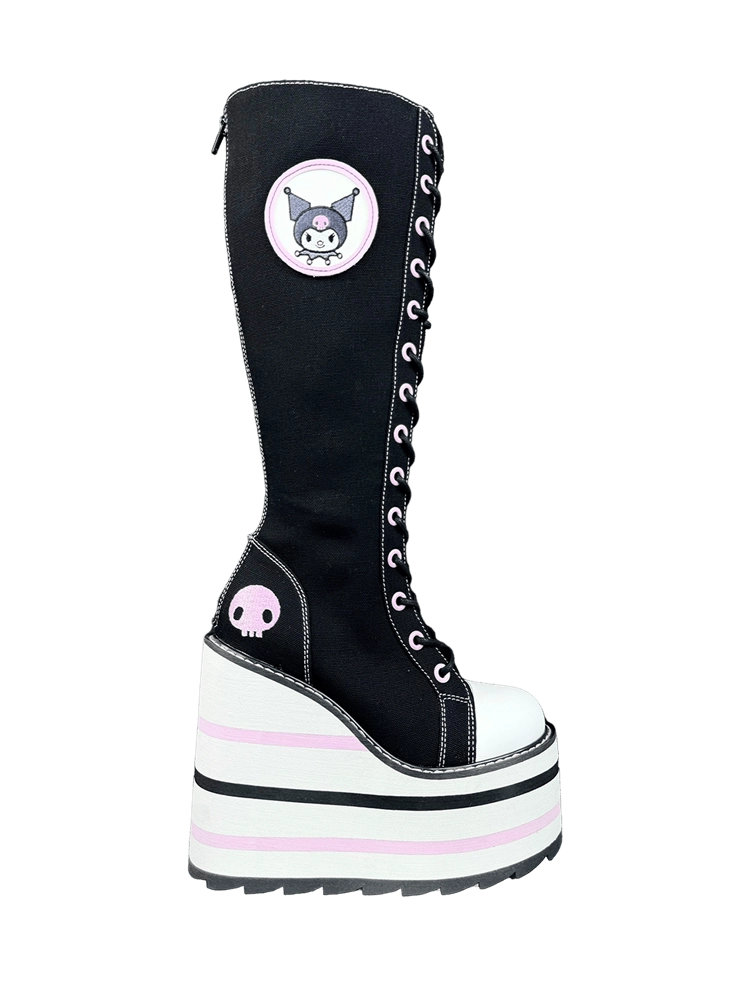 YRU Kuromi Plateau Boots Schwarz Rosa US12