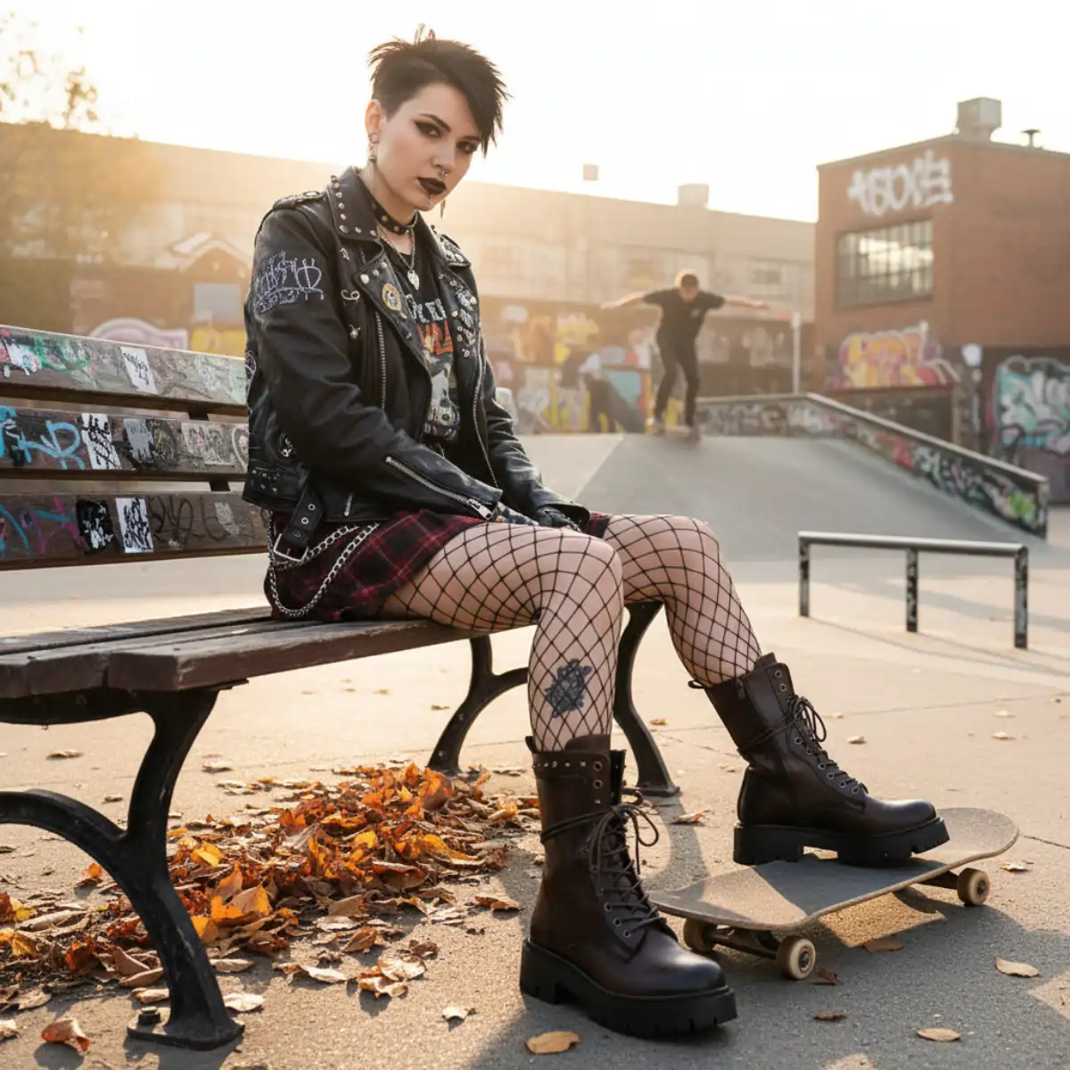 PeachyBoots PUNK-225 Urban Boots für Frauen – Vegan, Braun, Nieten, Plateau & Blockabsatz 38