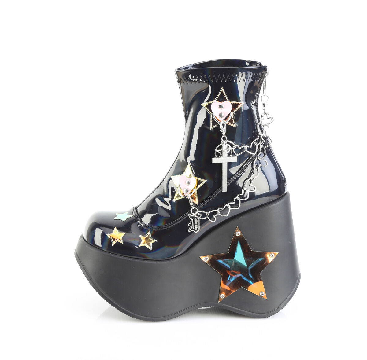 DemoniaCult BLAZE-108 Plateau Stiefeletten Schwarz Holo EU 36