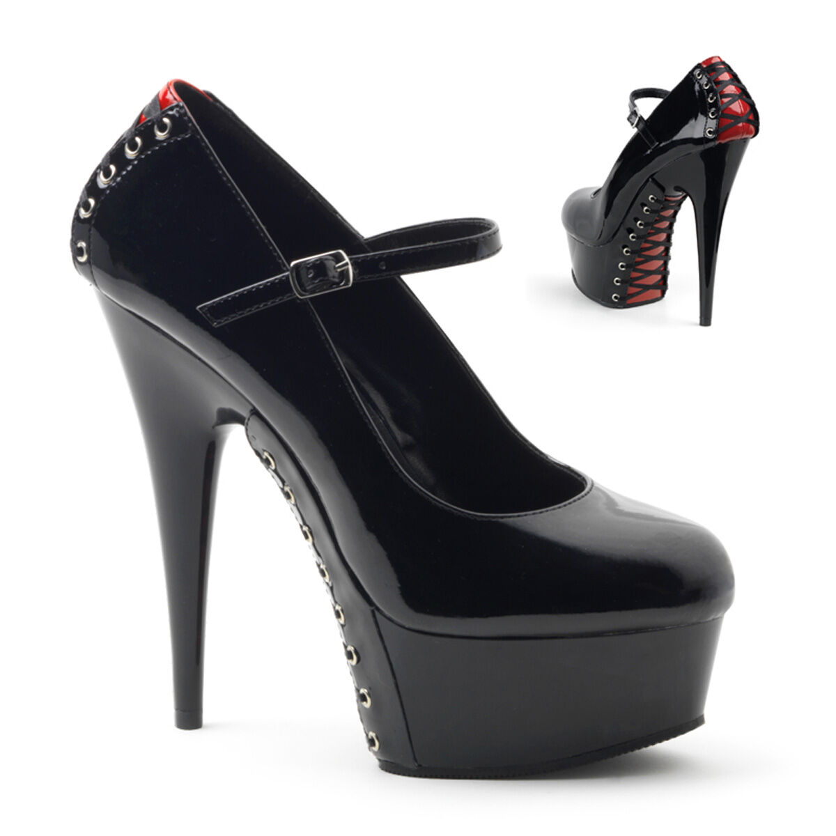Pleaser DELIGHT-687FH Damen Pumps Schwarz Rot EU 41