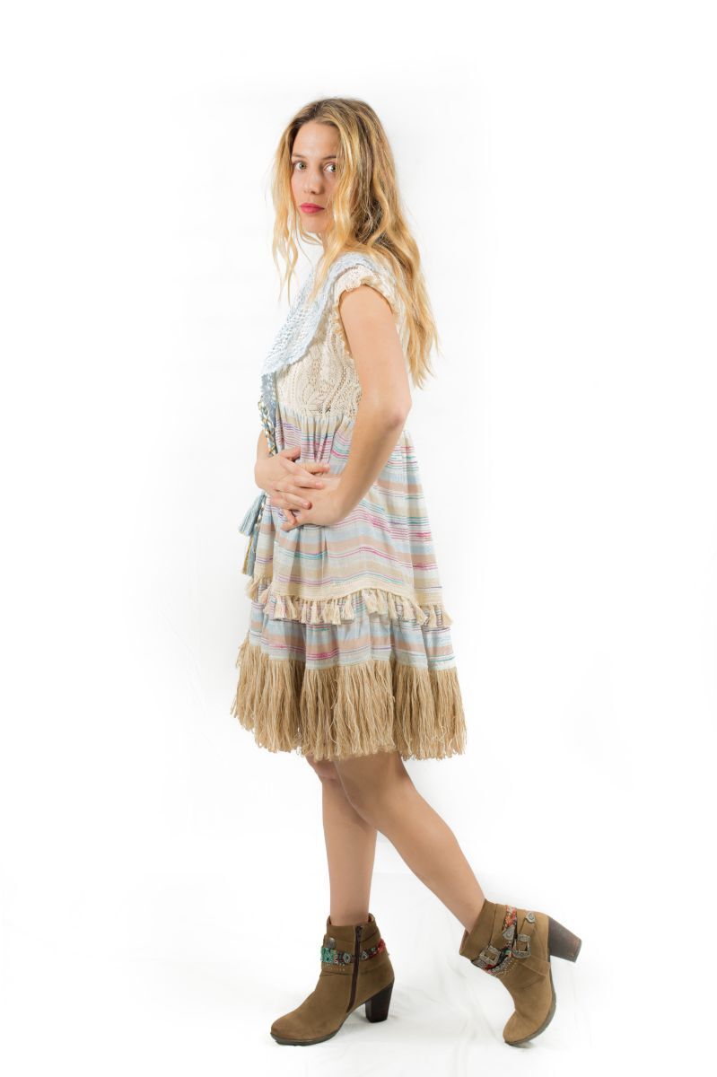 SAVAGE CULTURE Kurzes Kleid Denis Island III mit Fransen und Quasten Azul - M, Schuh, Kleid, Person, Rock, Kostüm, Schuh, Kleid, Person, Rock, Kostüm, Schuh, Kleid, Person, Rock, Kostüm