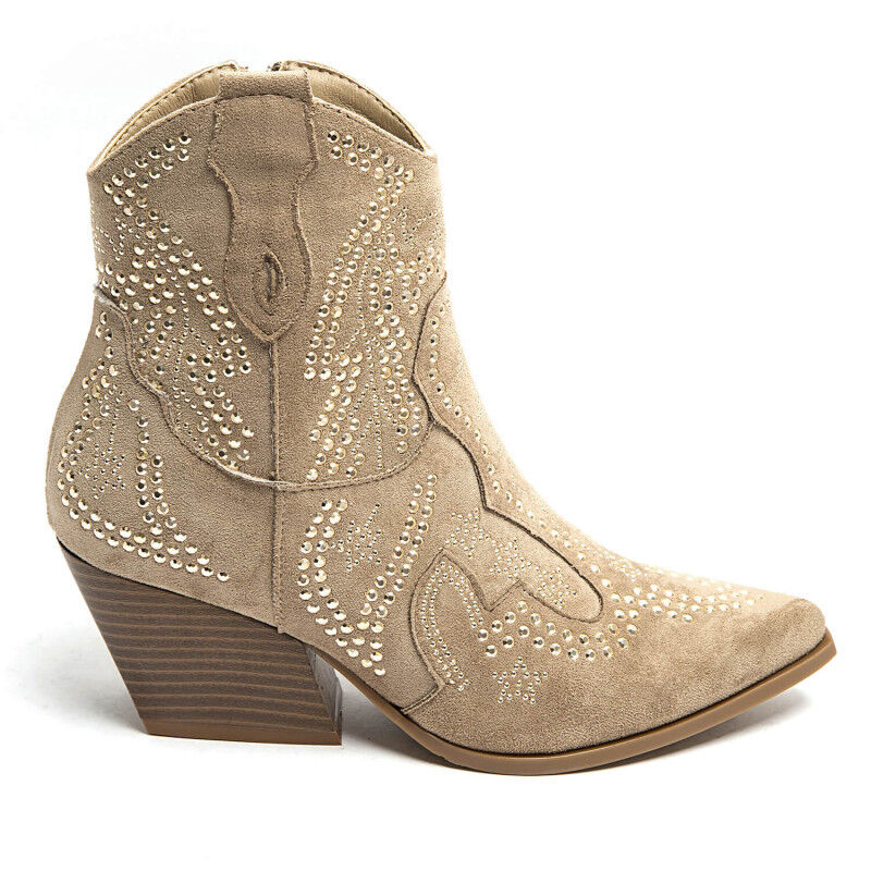 PEACHBOOTS Boho Western Bootie Khaki mit Nieten 41, Bekleidung, Schuhwerk, Schuh
