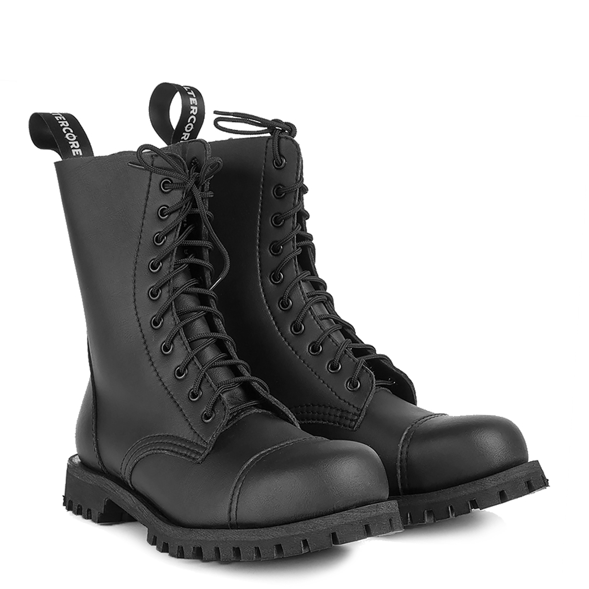 ALTERCORE 551 VEGAN – 10-Loch Boots mit Stahlkappe in Schwarz, Stiefel, Lackleder, Stiefeletten, Schwarz, Combat-Stiefel