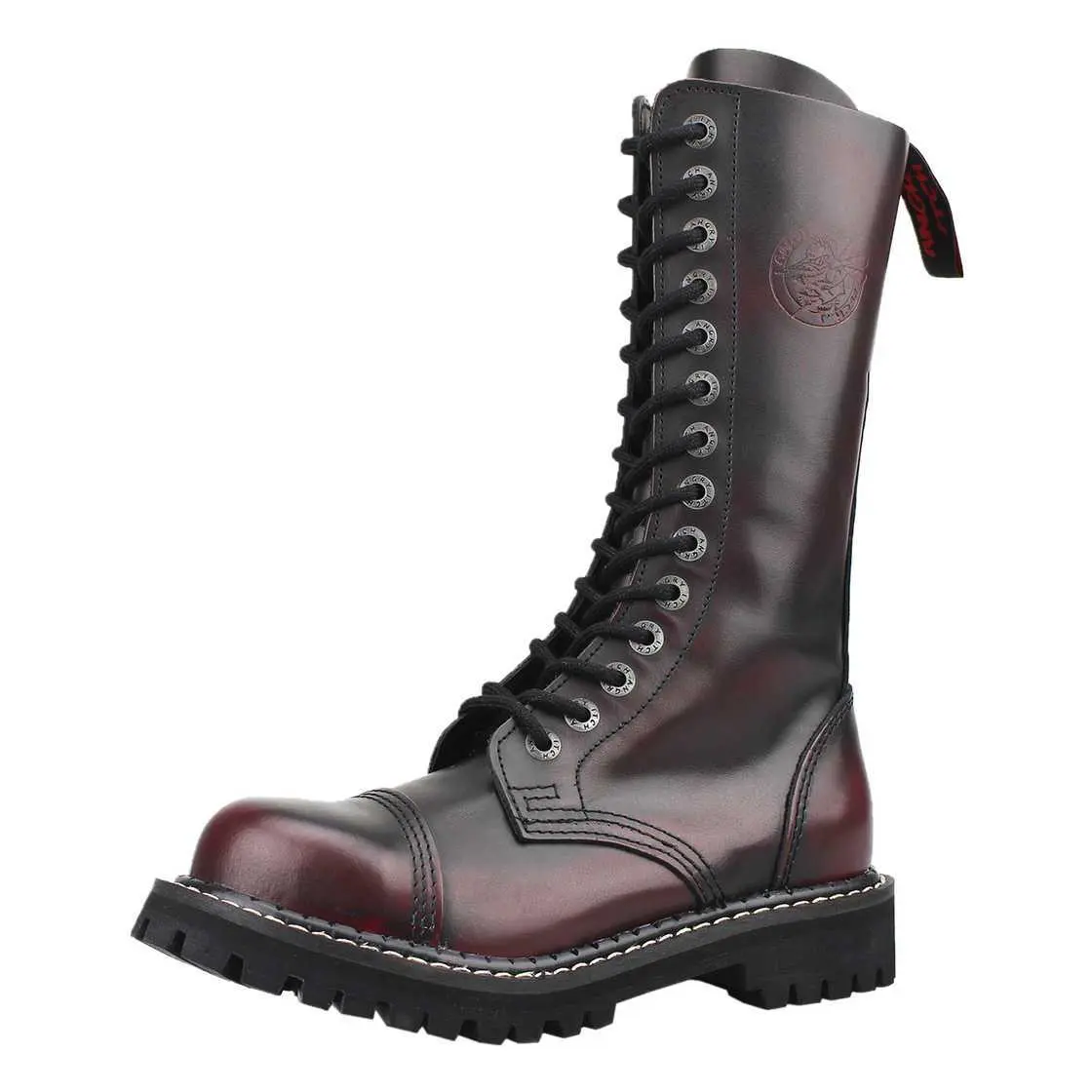 Angry Itch 14-Loch Stiefel Burgundy Rub-Off Leder – Hohe Ranger-Boots mit Stahlkappe 48