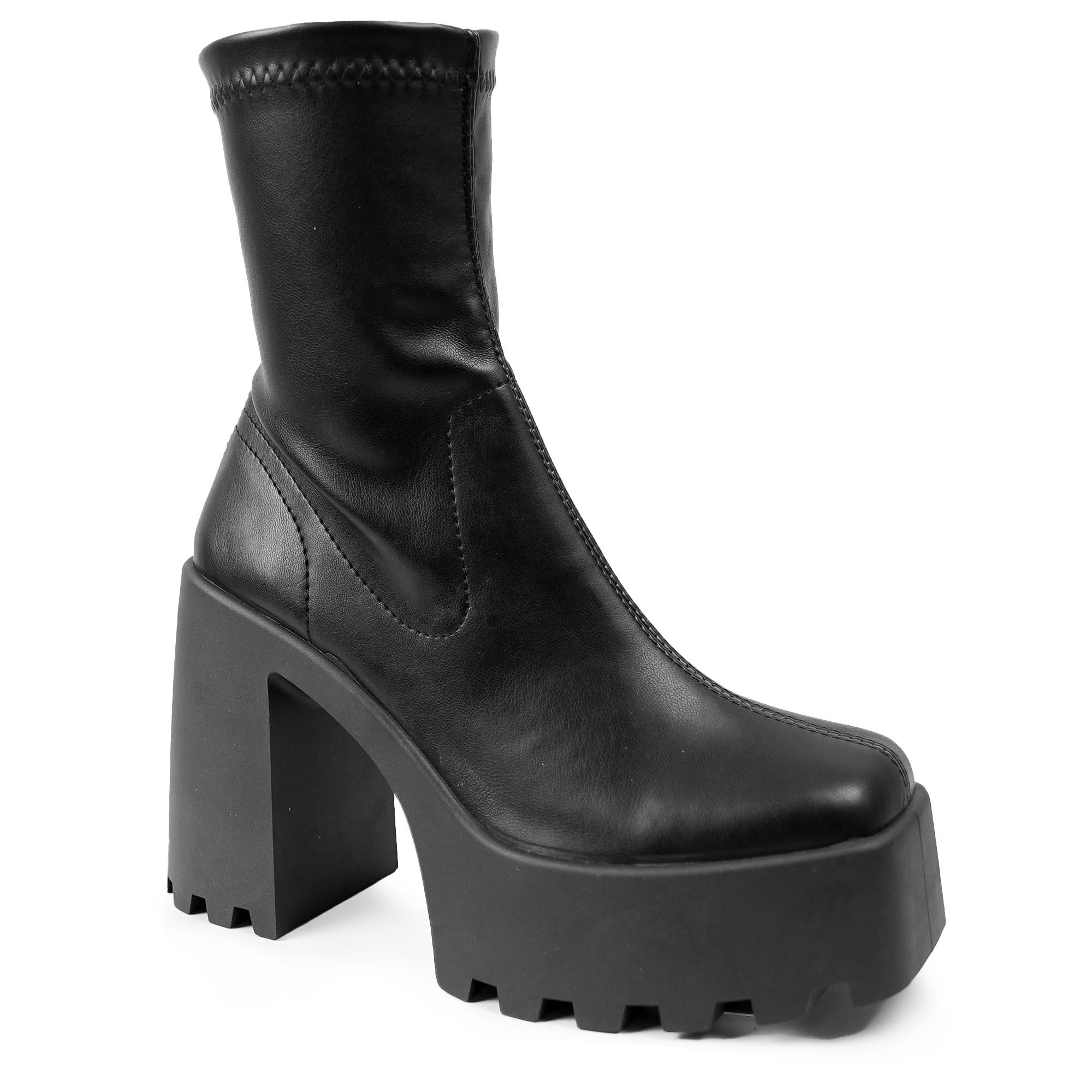 ALTERCORE AGNES VEGAN – Plateau-Schuhe in Schwarz, Stiefel, Stiefel mit Blockabsatz, Schaftstiefel, Lackleder, Platform-Sohle
