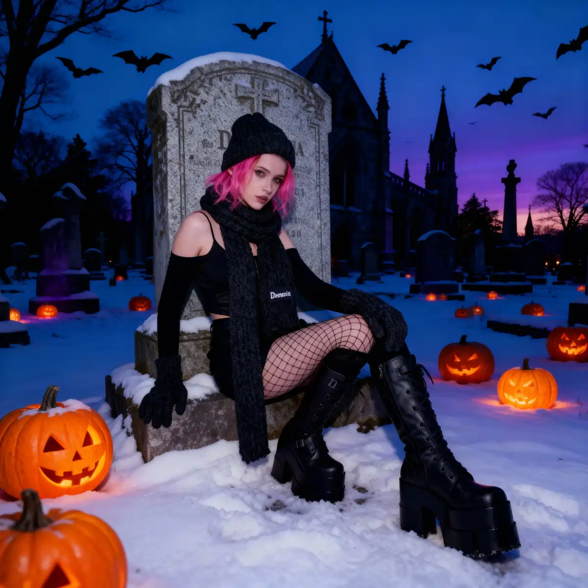 DemoniaCult Geschenkset Mütze, Schal, Handschuhe schwarz