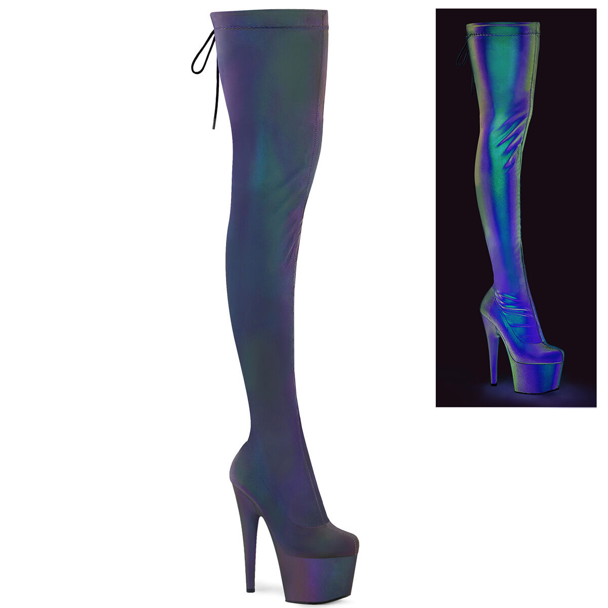 Pleaser ADORE-3008REFL Plateau Stiefel Stretch Grün Lila Reflexiv EU 35