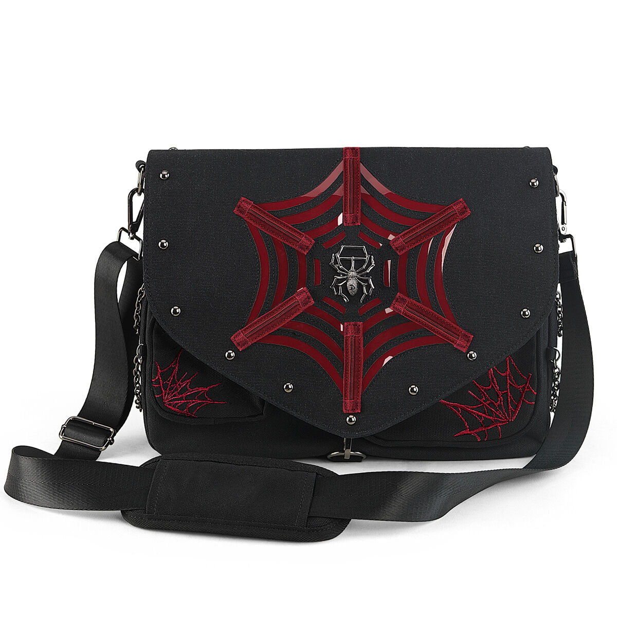 DemoniaCult HB-662 Spinnennetz Tasche Schwarz Rot