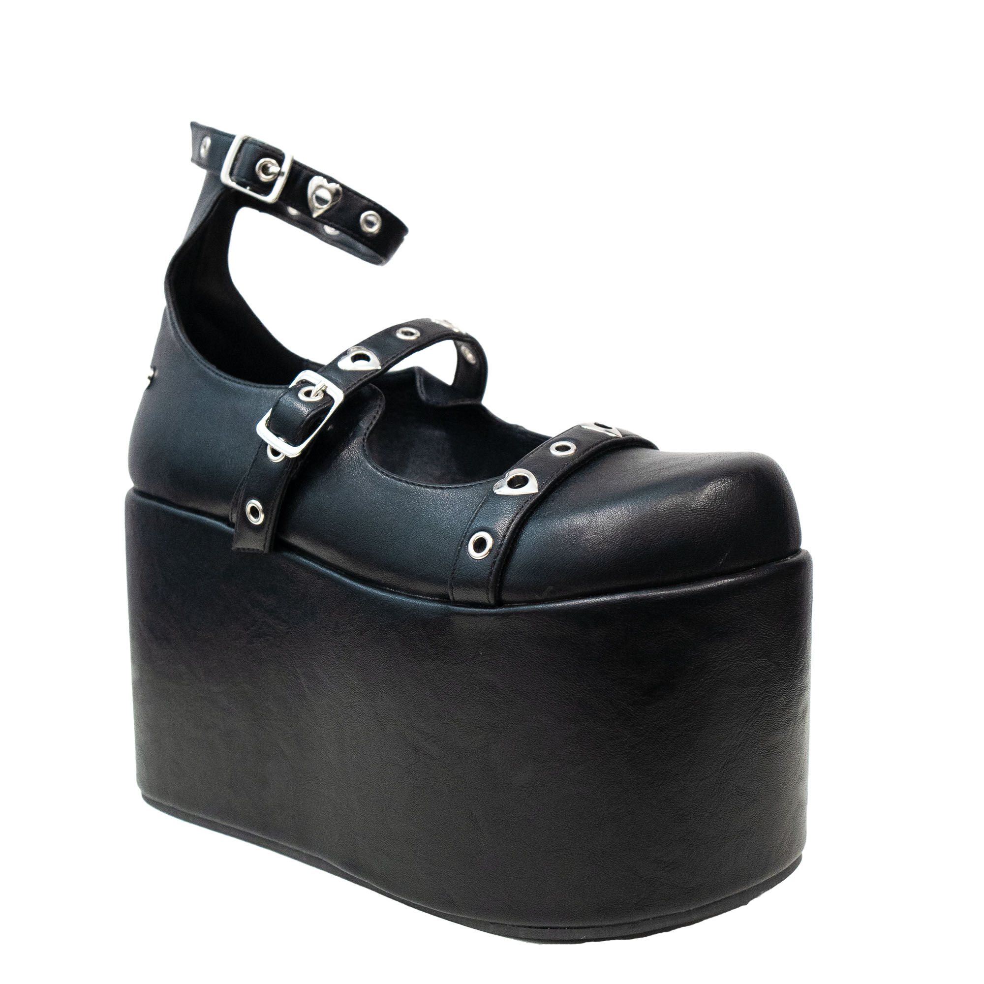 ALTERCORE AVEN VEGAN – Plateau-Schuhe mit Herz-Details in Schwarz, Platform, Platformschuh, Plateausandal, Schwarz, Leder