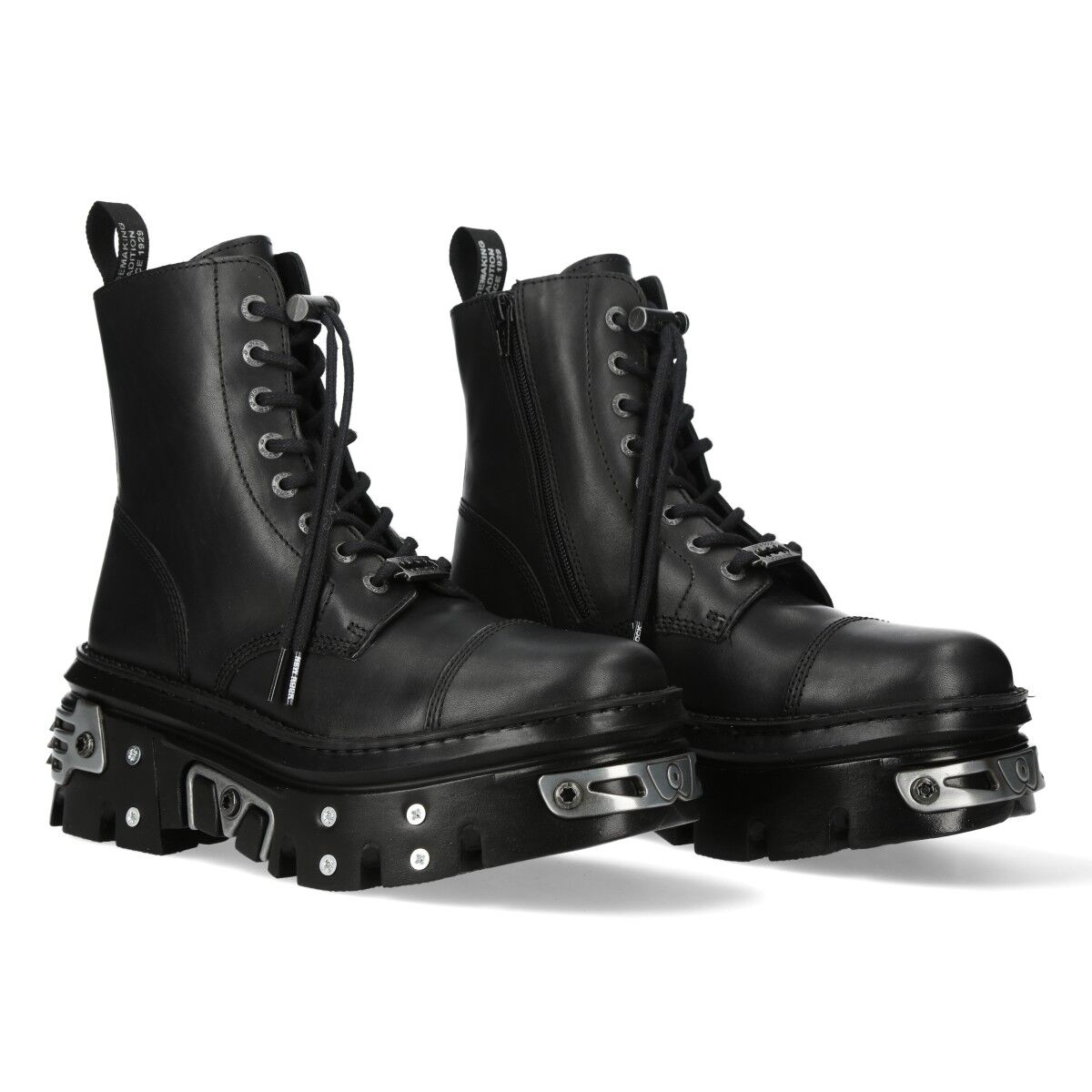 New Rock M-WALL083CCT-S13 Stiefelette Echtleder - Schwarz, Stiefel, schnürstiefel, Plateausohle, schwarz, militärisch inspiriert