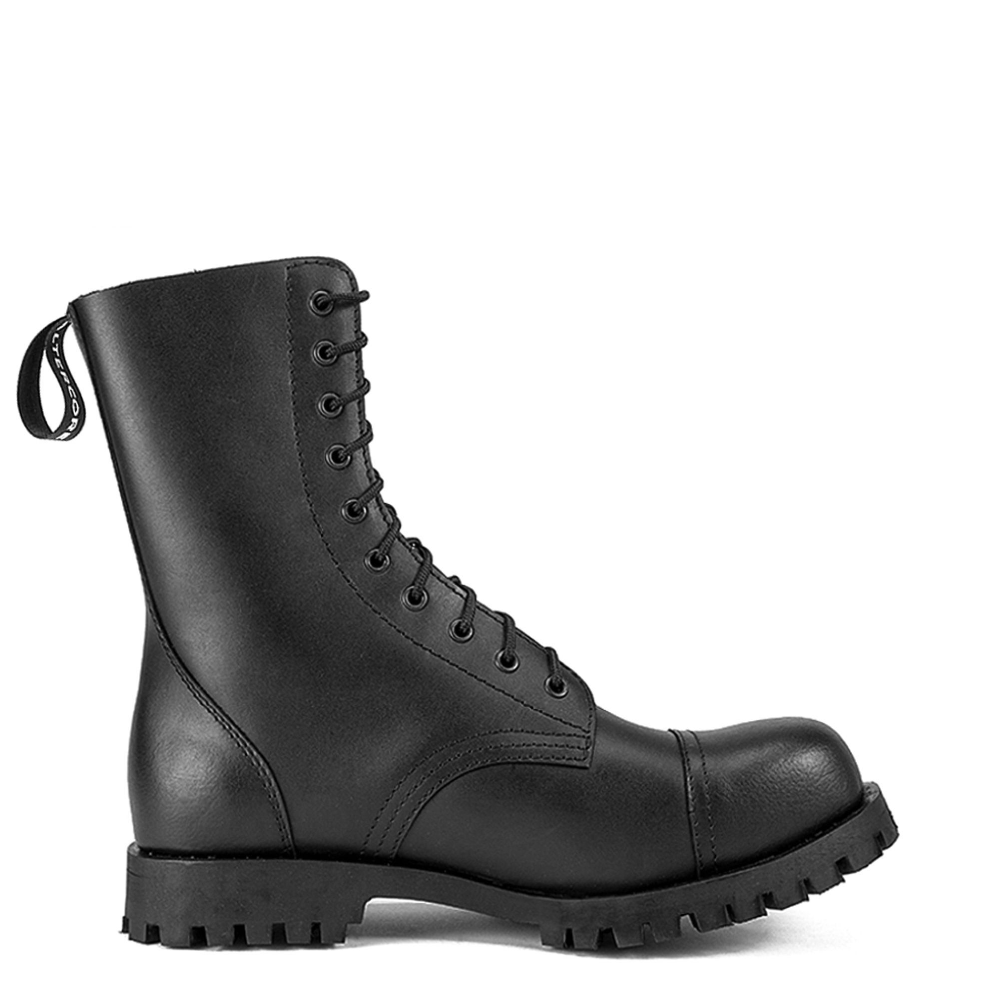 ALTERCORE 551 skórzane – Czarne glany 10-dziurkowe ze stalowym noskiem , Stiefel, Leder, Gummisohle, Schwarz, Stiefel-Look, Stiefel, Schwarz, Leder, Schnürstiefel, Gummisohle, Stiefel, Kultivierte Combat-Stiefel, Leder, Gummisohle, Schwarz, Stiefel, Leder