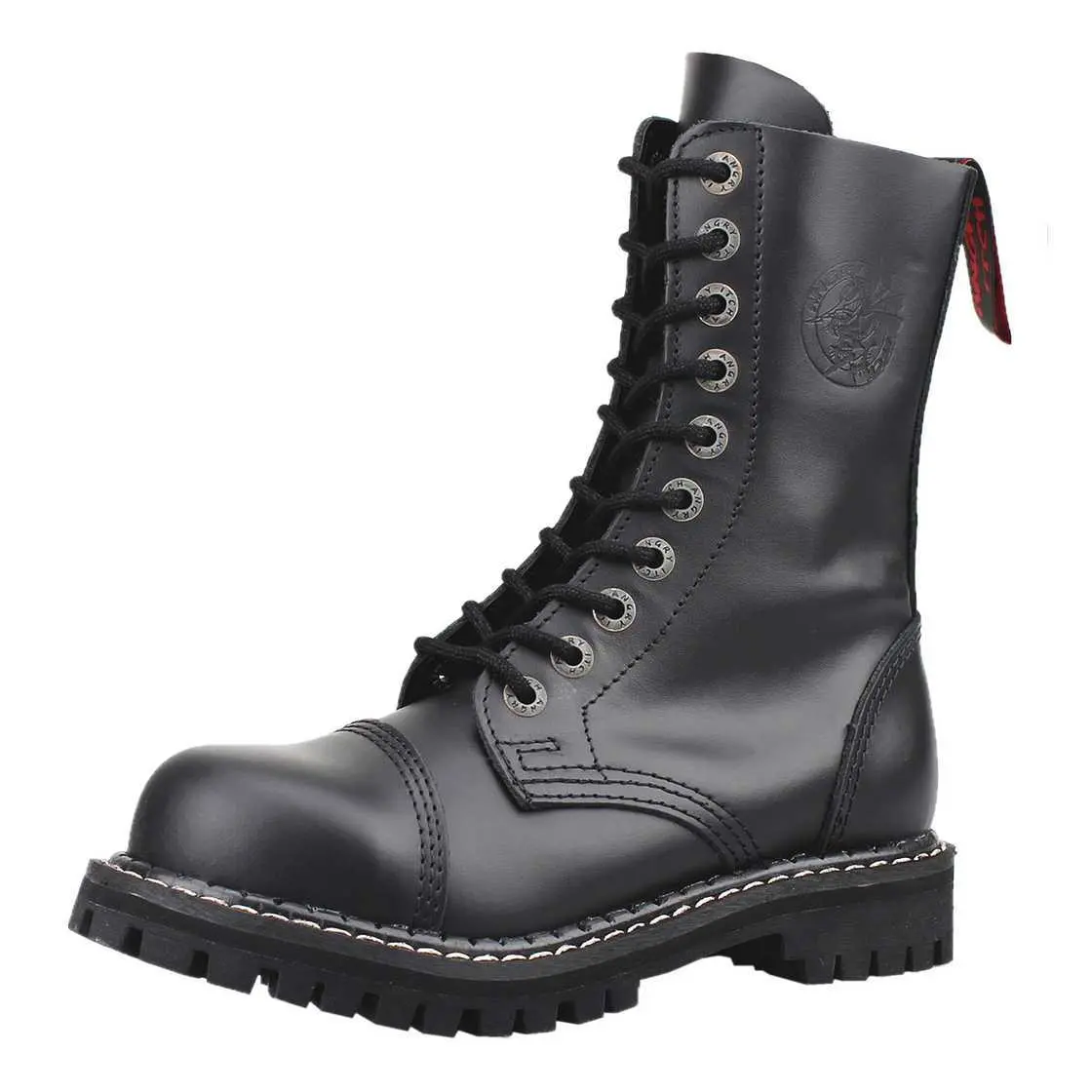 Angry Itch 10-Loch Ranger Boots – Schwarze Lederstiefel mit Stahlkappe 48