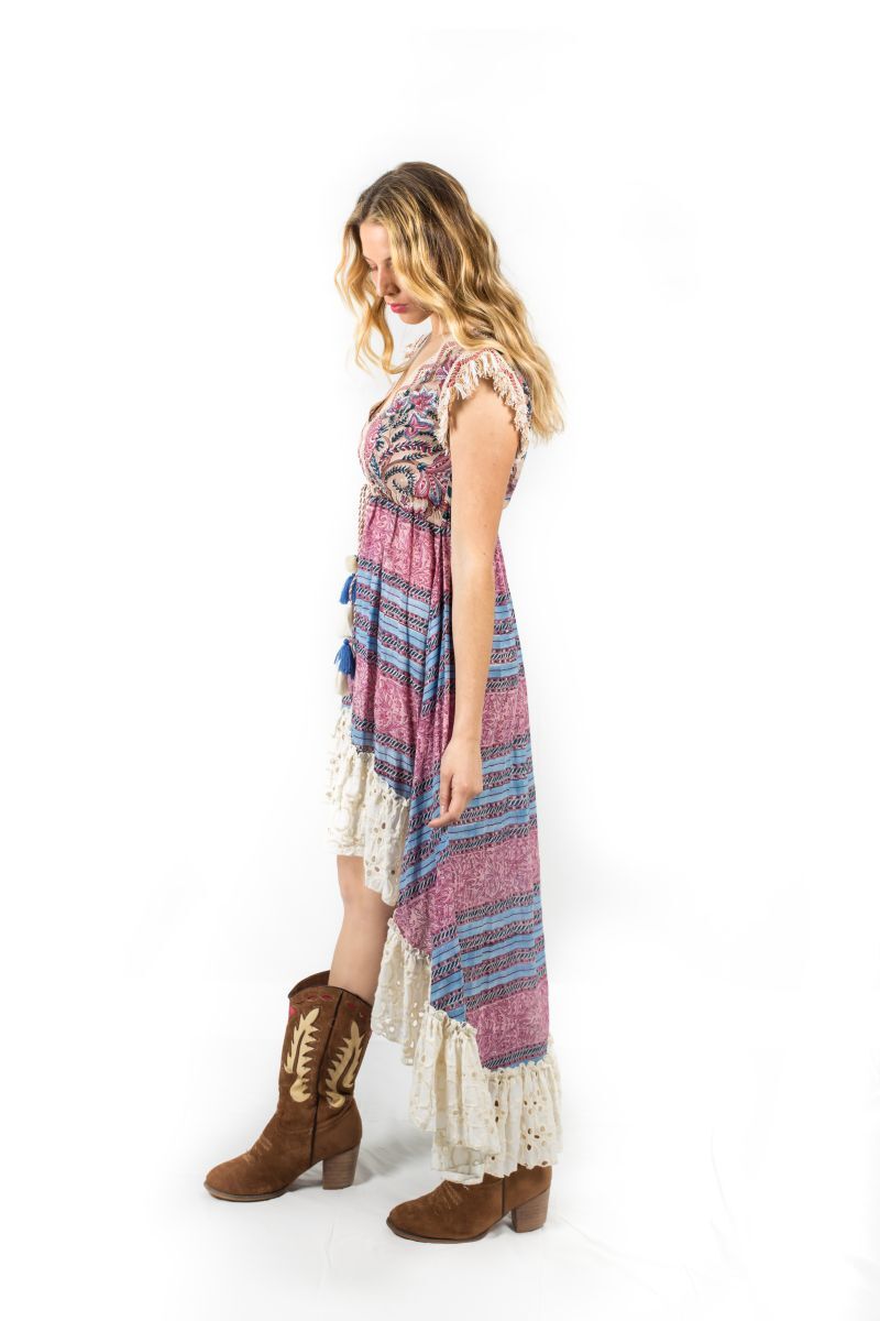 SAVAGE CULTURE Asymmetrisches Kleid Isla de Pascua II mit Fransen & Volants - S, Person, Kleidung, Kleid, Schuhwerk, Schuh, Person, Kleidung, Kleid, Schuhwerk, Schuh, Person, Kleidung, Kleid, Schuhwerk, Schuh