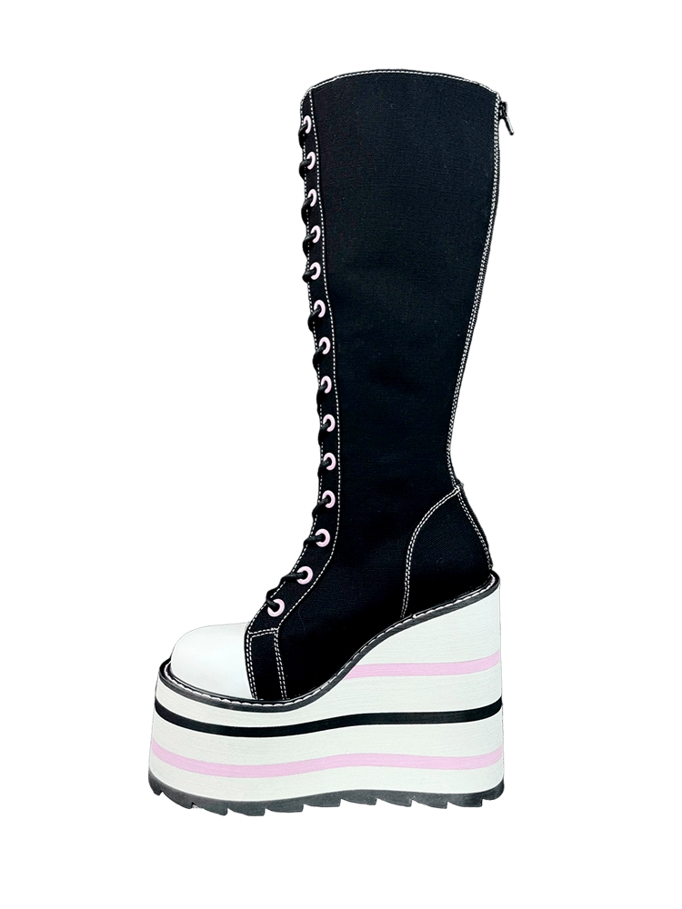 YRU Kuromi Plateau Boots Schwarz Rosa US12