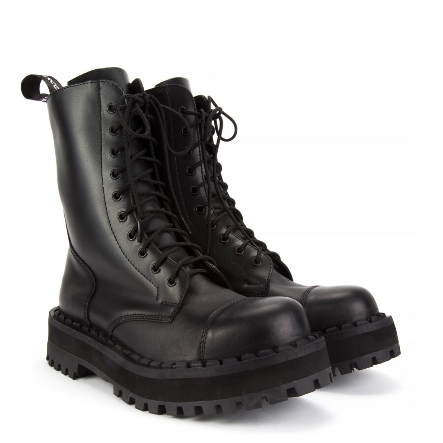 ALTERCORE 353 skórzane – Czarne glany 10-dziurkowe ze stalowym noskiem , Stiefel, Kampfstiefel, Lace-up, Schwarz, Leder