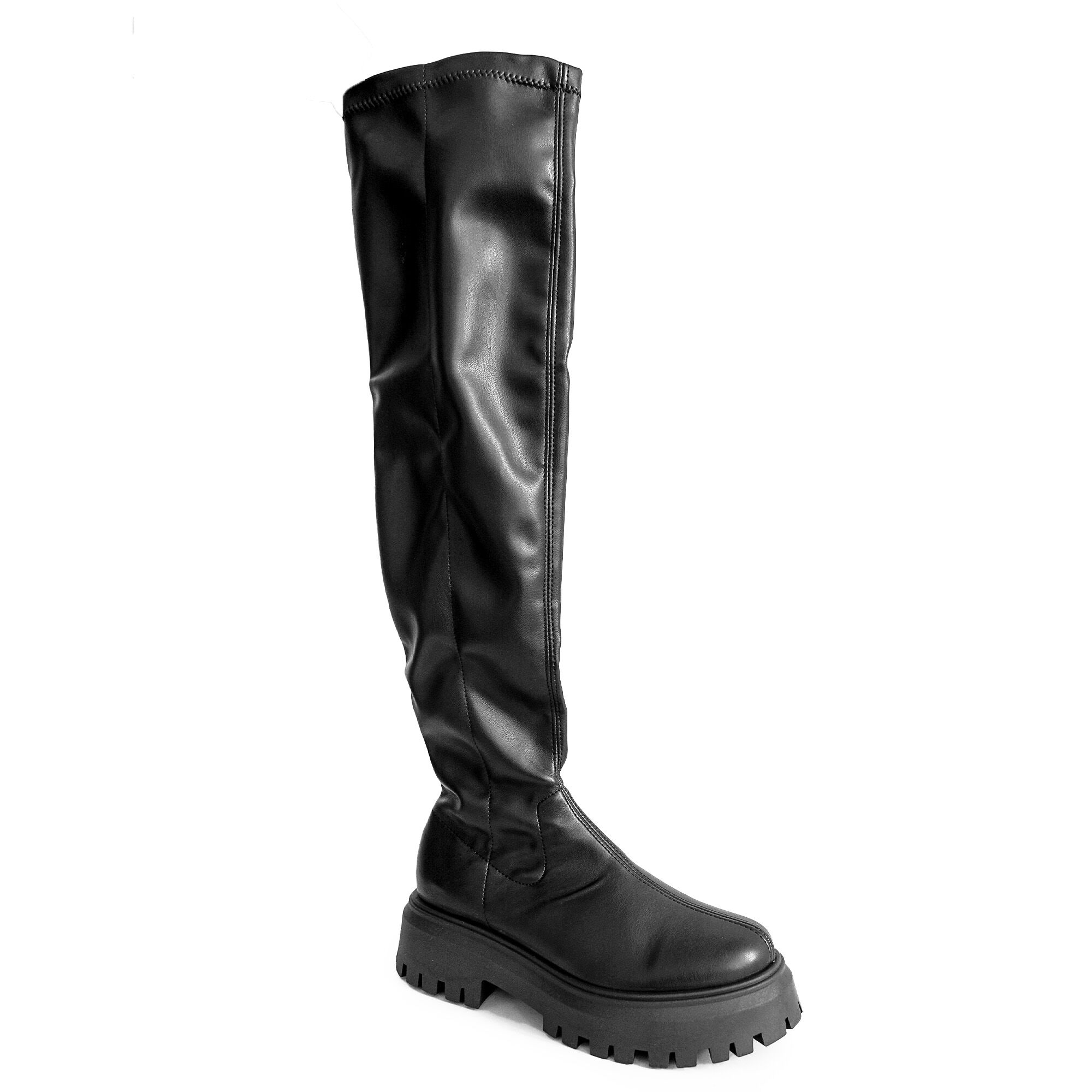 ALTERCORE CALLA 2 Leder – Plateau-Schuhe in Schwarz, Knee-high boot, Tall boot, Leather boot, Black boot, Chunky sole