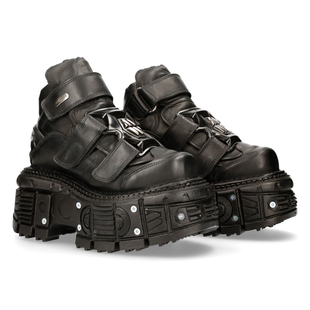 New Rock M-TANK008-C2 Stiefelette Echtleder - Schwarz, Stiefel, Sneaker, Plateausohle, Schwarz, Klettverschluss