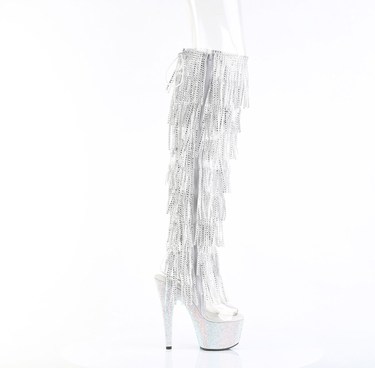 Pleaser BEJEWELED-3019C-RSF Plateau Stiefel Transparent - Silber EU 35