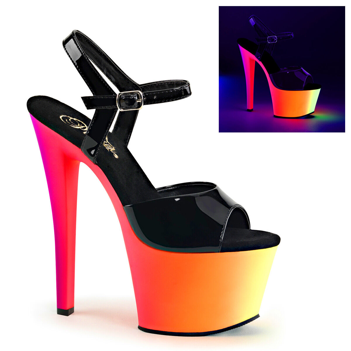 Pleaser RAINBOW-309UV Damen Sandale Schwarz