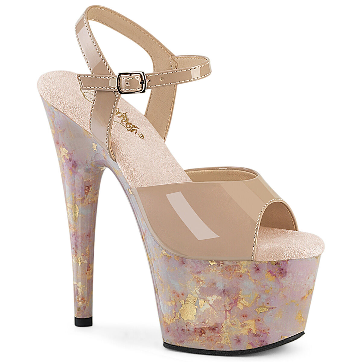 Pleaser ADORE-709MB Plateau Sandalen Beige Lackleder - Blush Gold Marmor EU 35