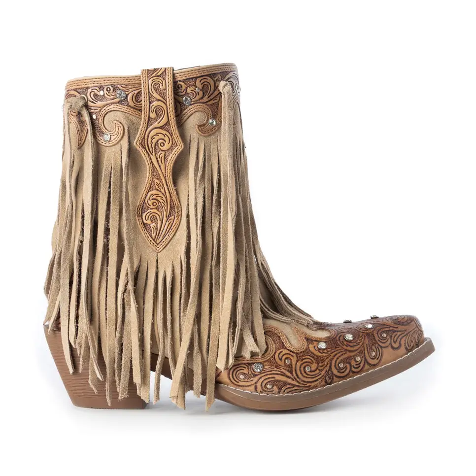 MYRA Nashville Nights Botki Western Boho z Frędzlami Ember