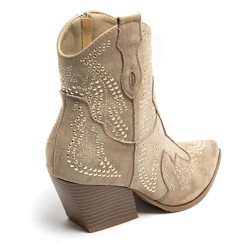 PEACHBOOTS Boho Western Bootie Khaki mit Nieten 41, Bekleidung, Schuhwerk, Schuh