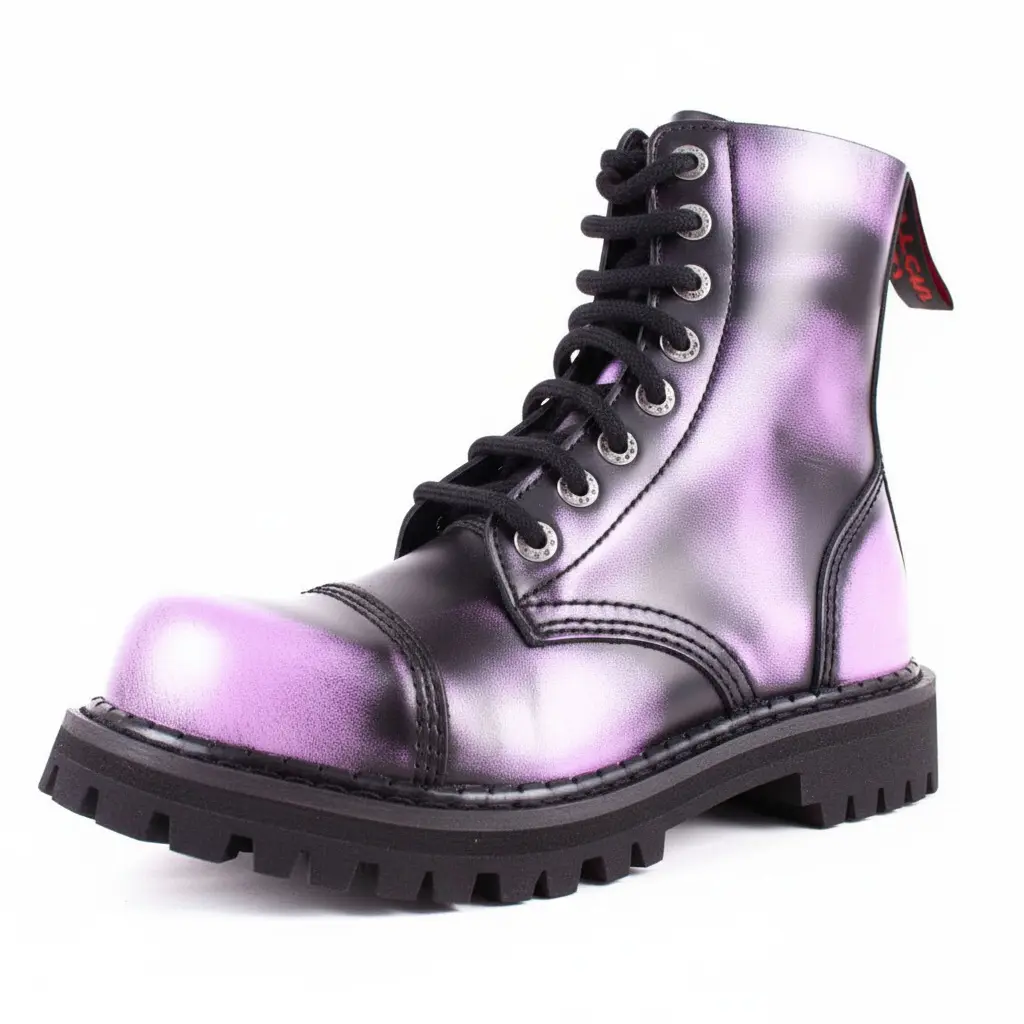 Angry Itch 08-Loch Stiefel Violet Rub-Off – Unisex Ranger-Boots mit Stahlkappe 48