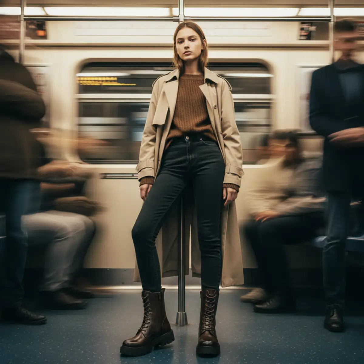 PeachyBoots URBAN-225 Schnür Boots für Frauen – Vegan, Braun, Plateau & Blockabsatz