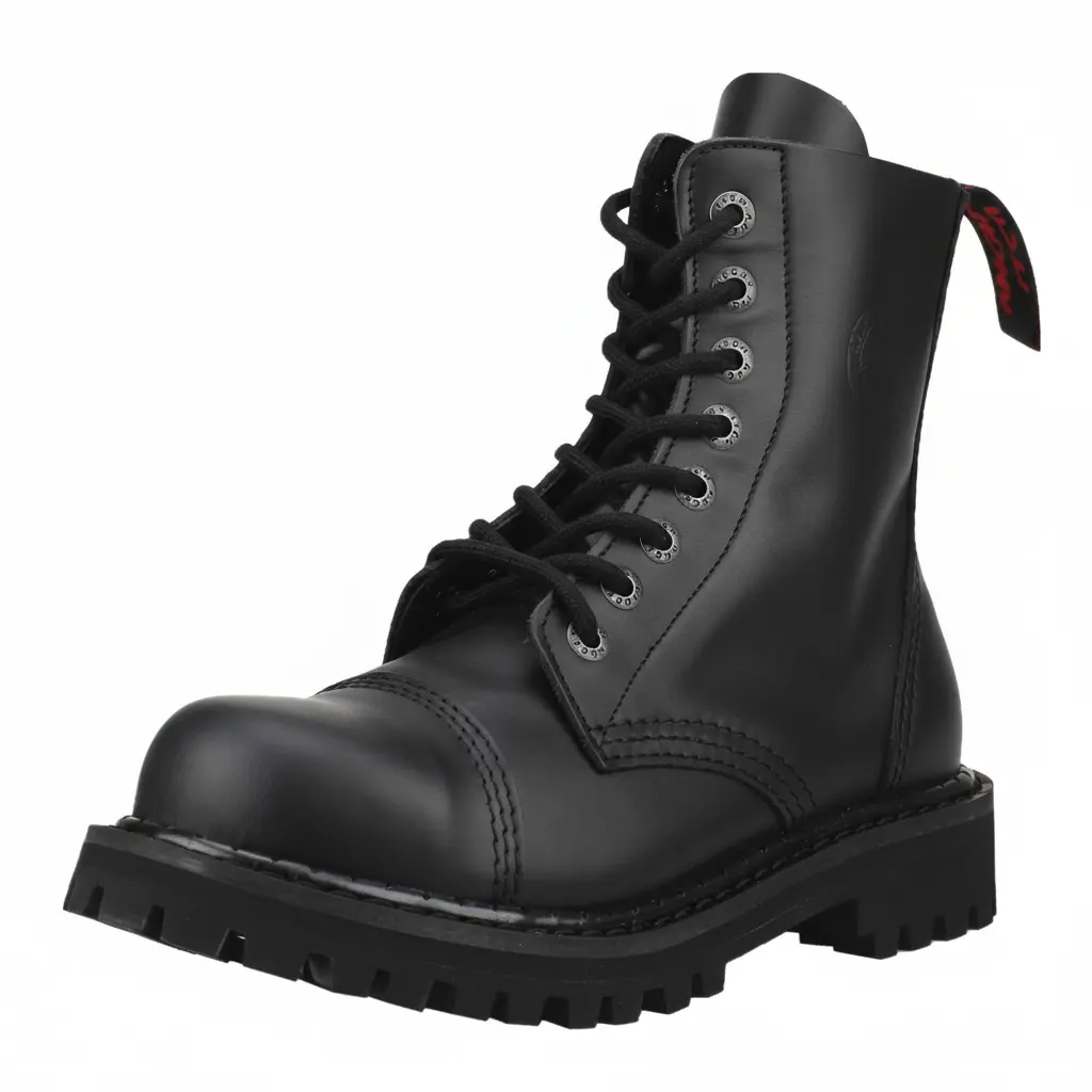 Angry Itch 08-Loch Stiefel Leder Schwarz – Unisex Ranger-Boots mit Stahlkappe 48