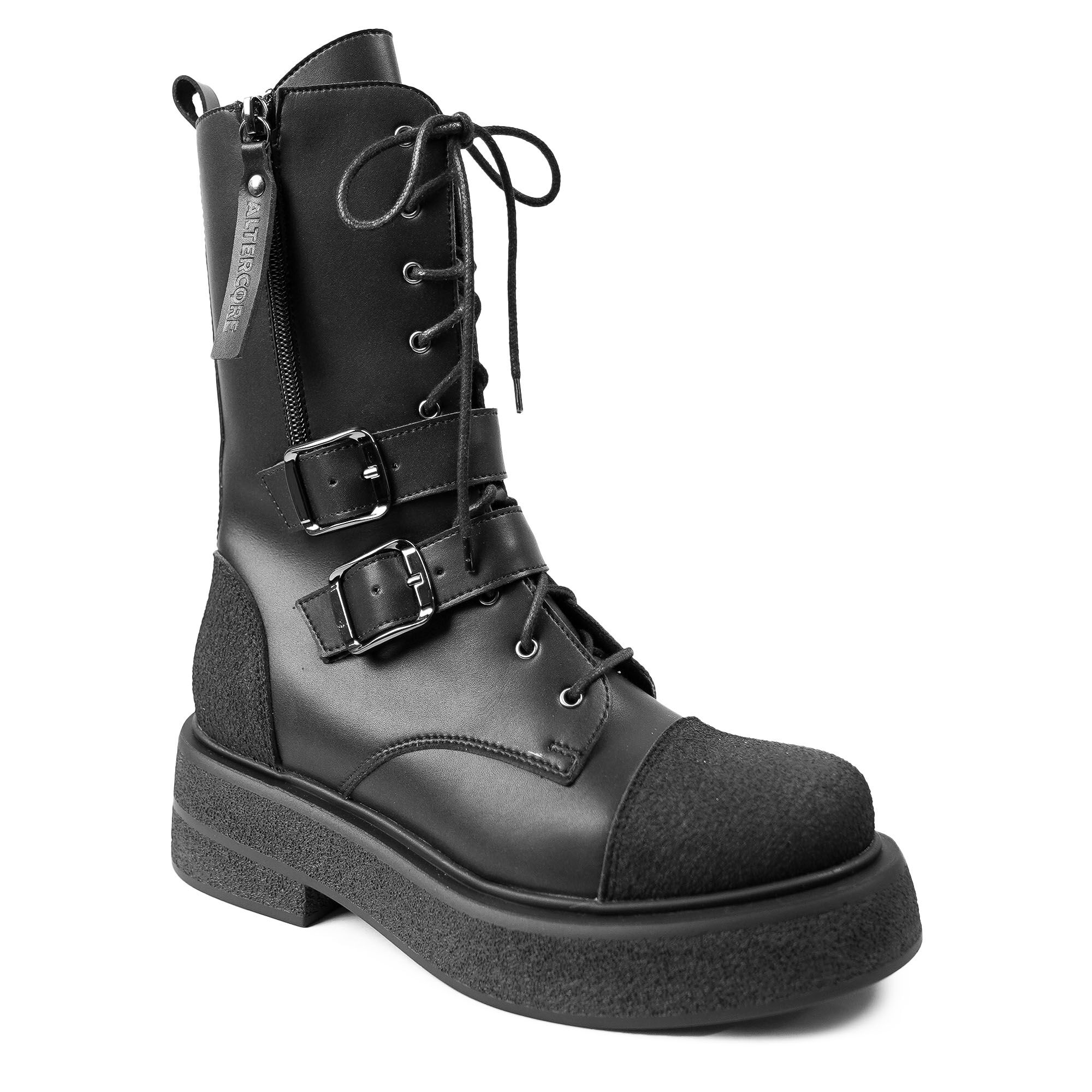 ALTERCORE RILEY RUGGED Vegan – Plateau-Schuhe in Schwarz, Stiefel, Boot, Gummisohle, Schwarz, Lackleder